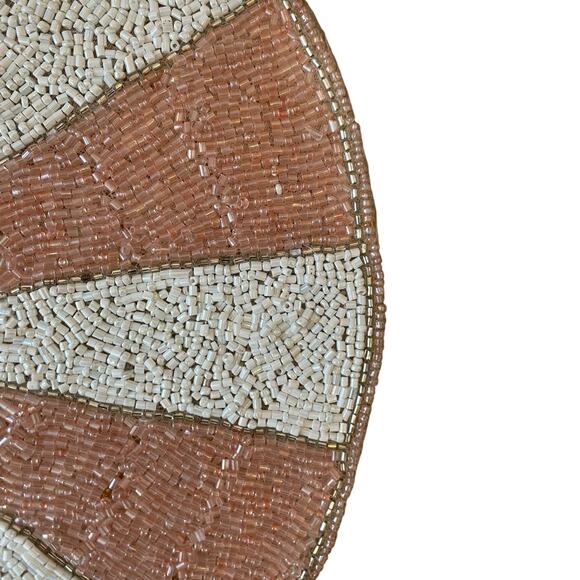 Max Studio Pink & White Candy Stripe Beaded Placemats 15in Set of 2 Holiday New - Picture 6 of 15